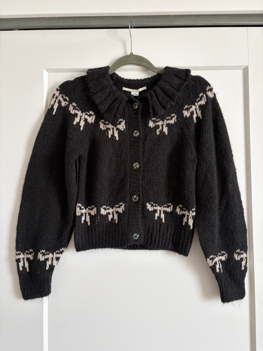 Kimchi Blue Black Cardigan with Cream Bow Motif